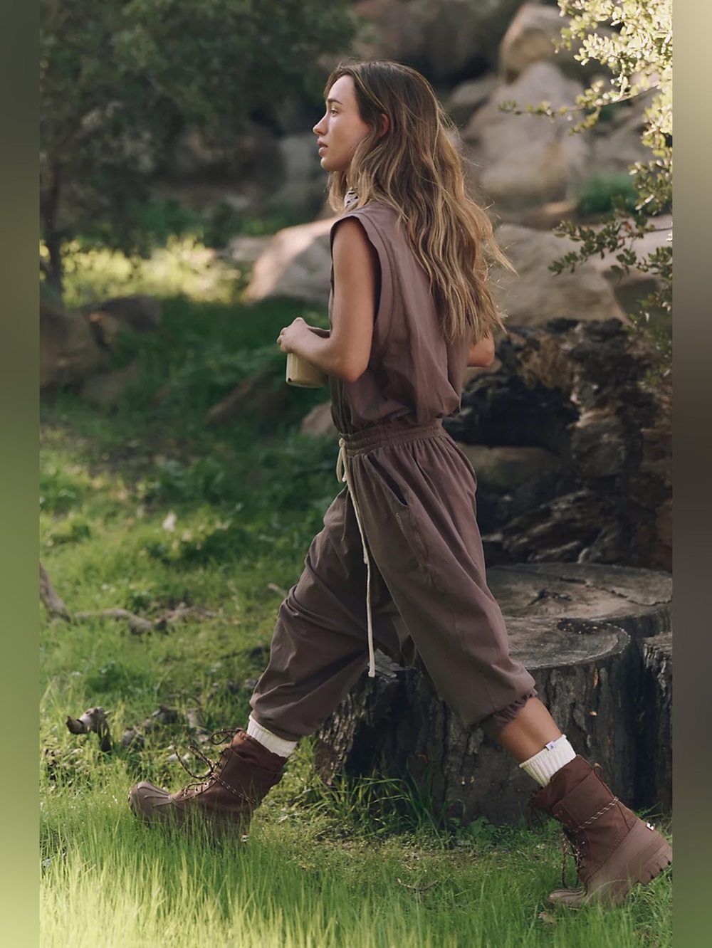 NWT FREE PEOPLE MOVEMENT Hot Shot Harem Onesie | Driftwood MSRP $80 Oversized - Picture 4 of 5
